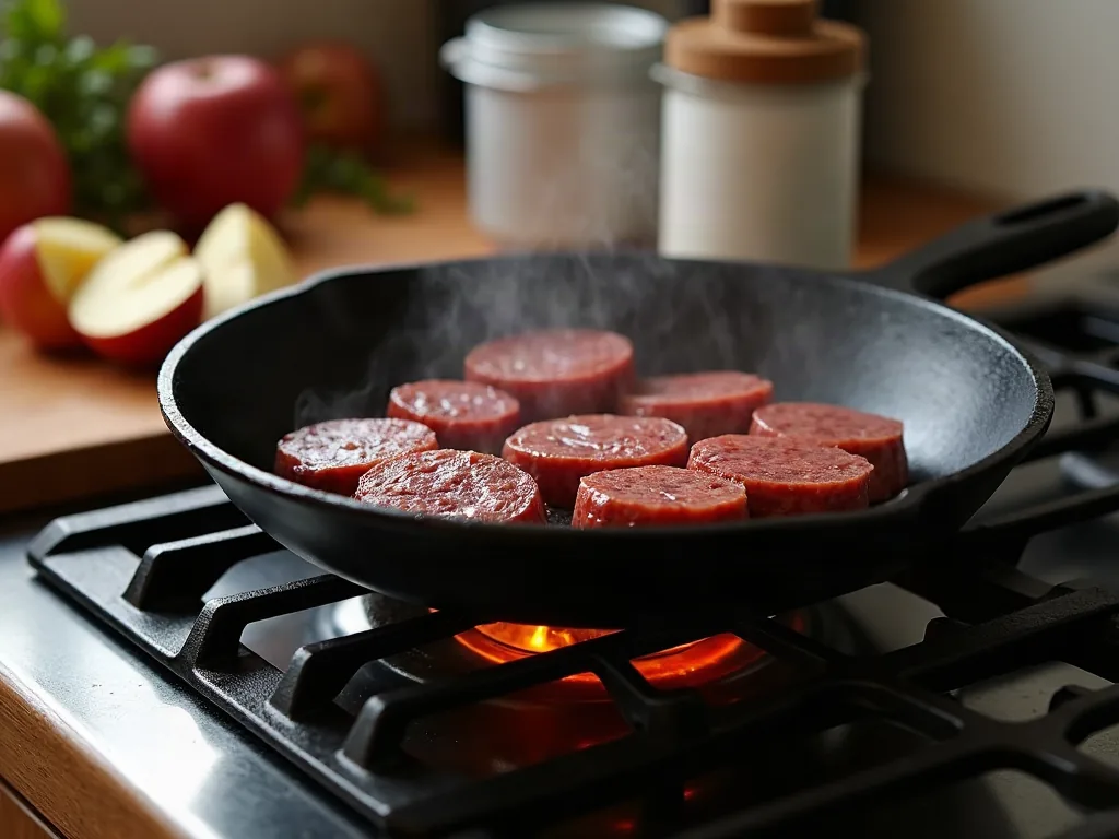 Boudin noir enceinte : ce que l'on sait vraiment sur ce plat d'hiver Tranches de boudin noir en cours de cuisson dans une poêle avec de la vapeur visible