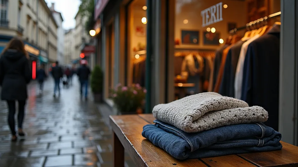 The Kooples taille petit ou grand ? Ce que révèlent vraiment les tailles Boutique de vêtements de quartier après la pluie avec pull et jean en vitrine