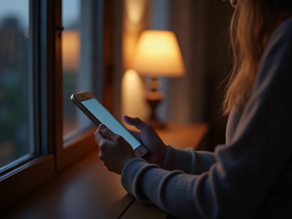22h11 signification : pourquoi vous la voyez et ce qu'elle révèle de vous Femme consultant son téléphone le soir dans une chambre calme